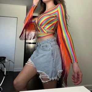 DOLLSKILL RAINBOW FRINGE CROP WRAP TOP *NWT* 🏳️‍🌈🌵🌼